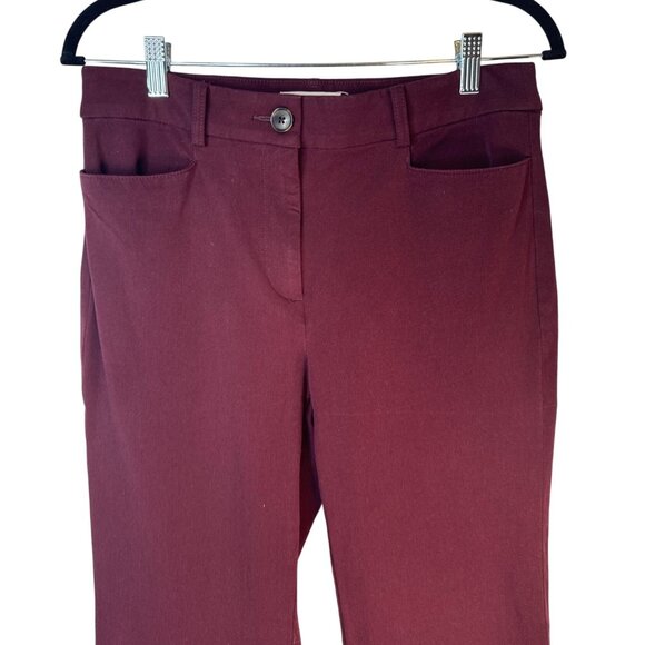 2/$30 Loft The Sutton Flare Pants Size 6 Burgundy Cotton Blend - Picture 8 of 16